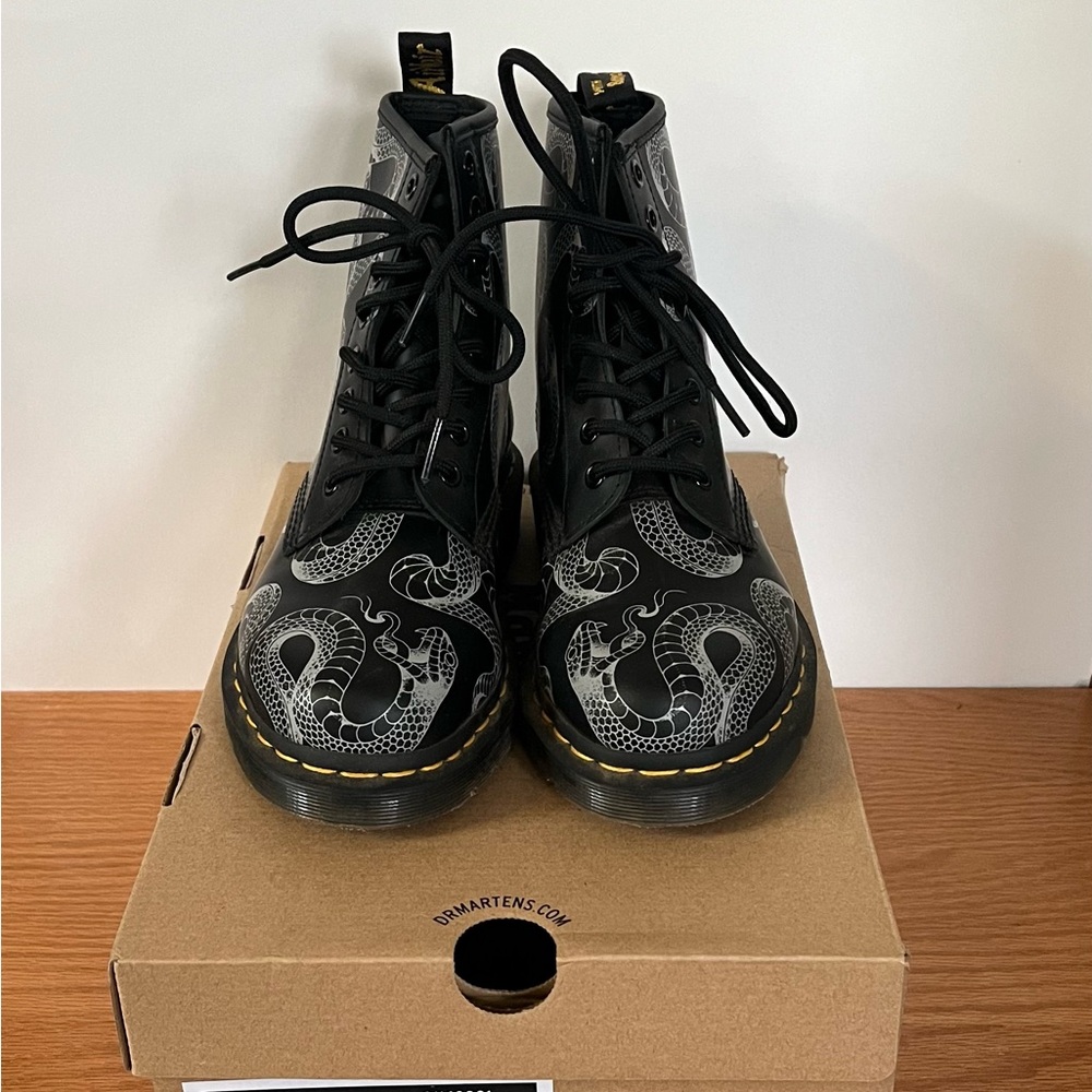 Dr. Martens Black Snake Print Women's Boots